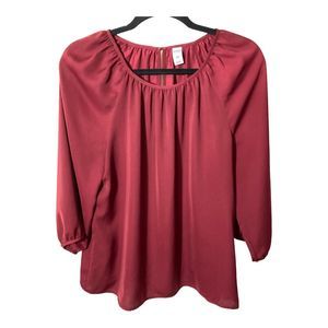 Old Navy Womens Large Maroon Smocked 3/4 Raglan Sleeve EUC